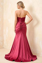 Jean Burgundy Satin Twist Knot Mermaid Maxi Dress