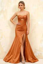 Jean Burnt Orange Satin Twist Knot Mermaid Maxi Dress