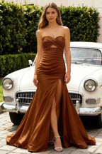 Jean Chocolate Satin Twist Knot Mermaid Maxi Dress
