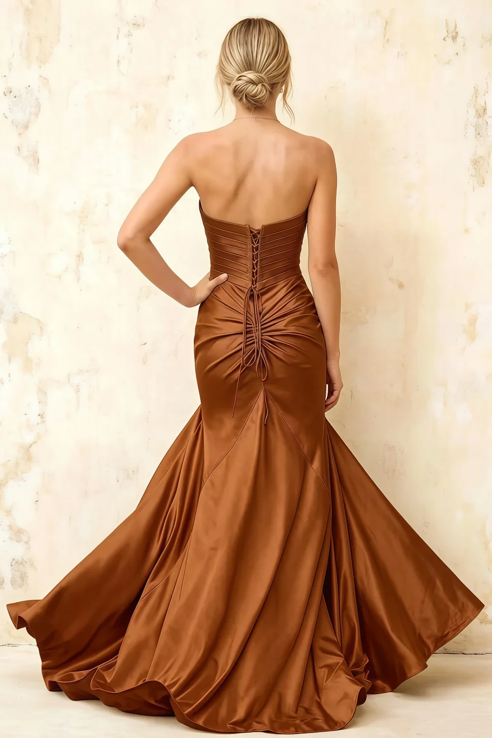 Jean Chocolate Satin Twist Knot Mermaid Maxi Dress