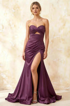 Jean Grape Satin Twist Knot Mermaid Maxi Dress