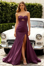 Jean Grape Satin Twist Knot Mermaid Maxi Dress