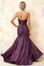 Jean Grape Satin Twist Knot Mermaid Maxi Dress