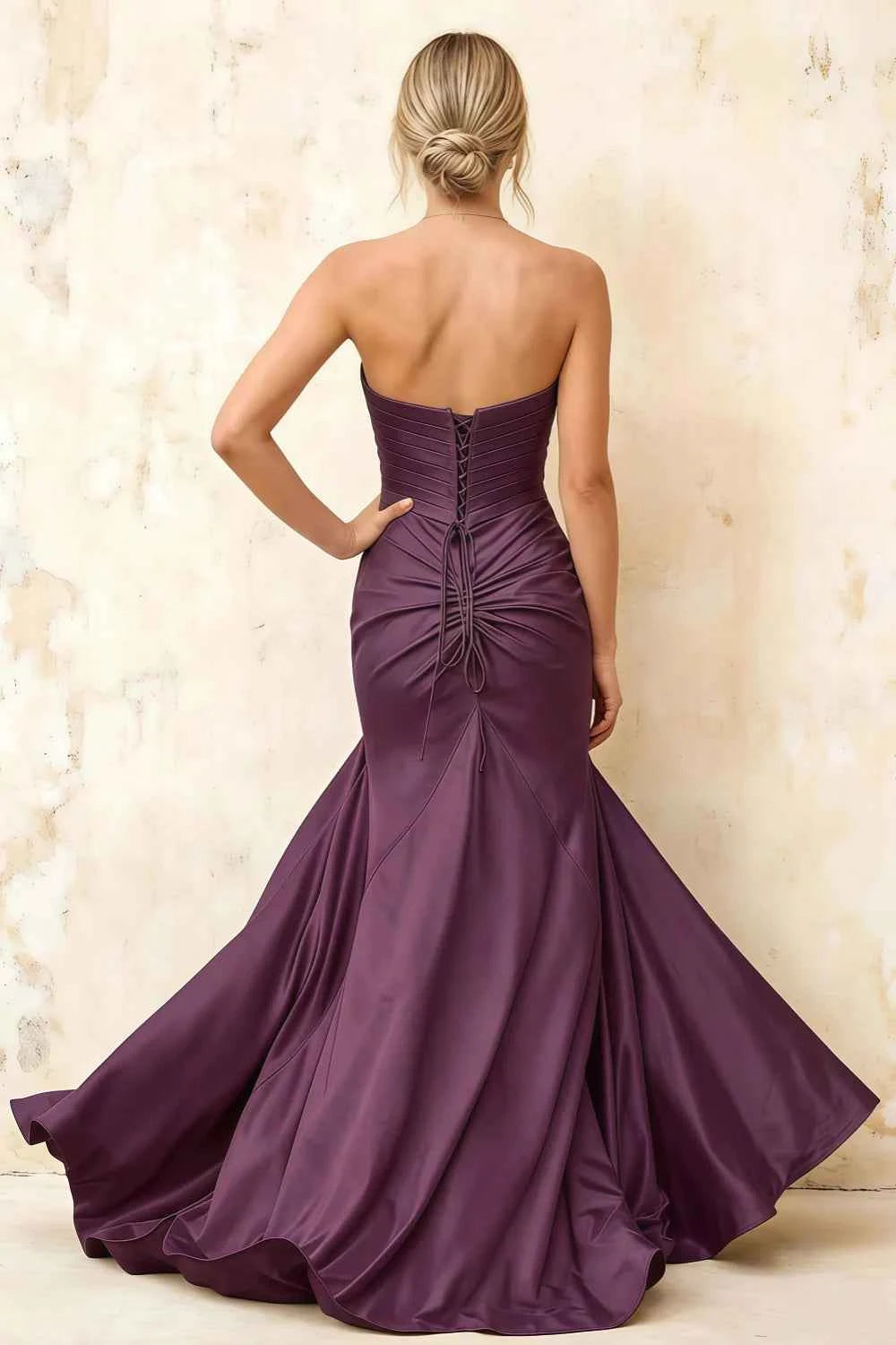 Jean Grape Satin Twist Knot Mermaid Maxi Dress
