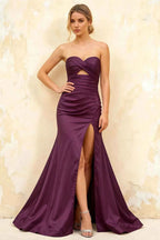 Jean Grape Satin Twist Knot Mermaid Maxi Dress