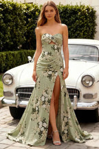 Jean Green Floral Twist Knot Mermaid Maxi Dress