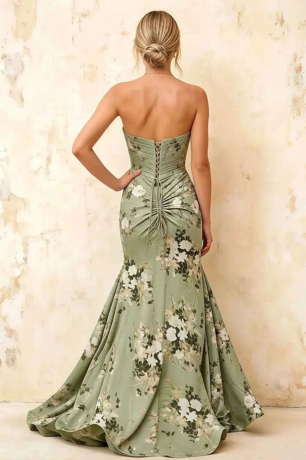Jean Green Floral Twist Knot Mermaid Maxi Dress