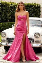 Jean Hot Pink Satin Twist Knot Mermaid Maxi Dress