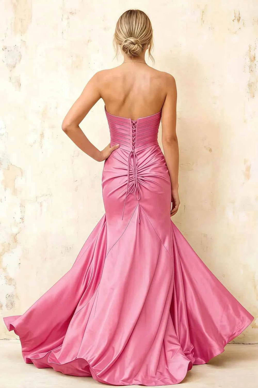 Jean Hot Pink Satin Twist Knot Mermaid Maxi Dress