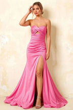 Jean Hot Pink Satin Twist Knot Mermaid Maxi Dress