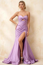 Jean Lavender Satin Twist Knot Mermaid Maxi Dress