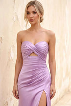 Jean Lavender Satin Twist Knot Mermaid Maxi Dress