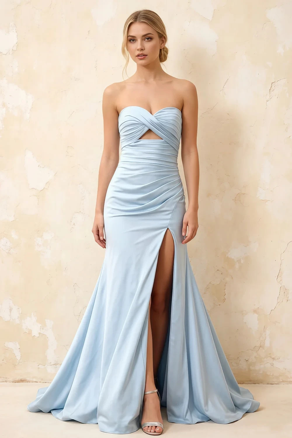 Jean Light Blue Satin Twist Knot Mermaid Maxi Dress Main image