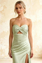 Jean Mint Satin Twist Knot Mermaid Maxi Dress