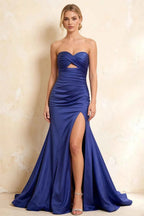 Jean Navy Blue Satin Twist Knot Mermaid Maxi Dress
