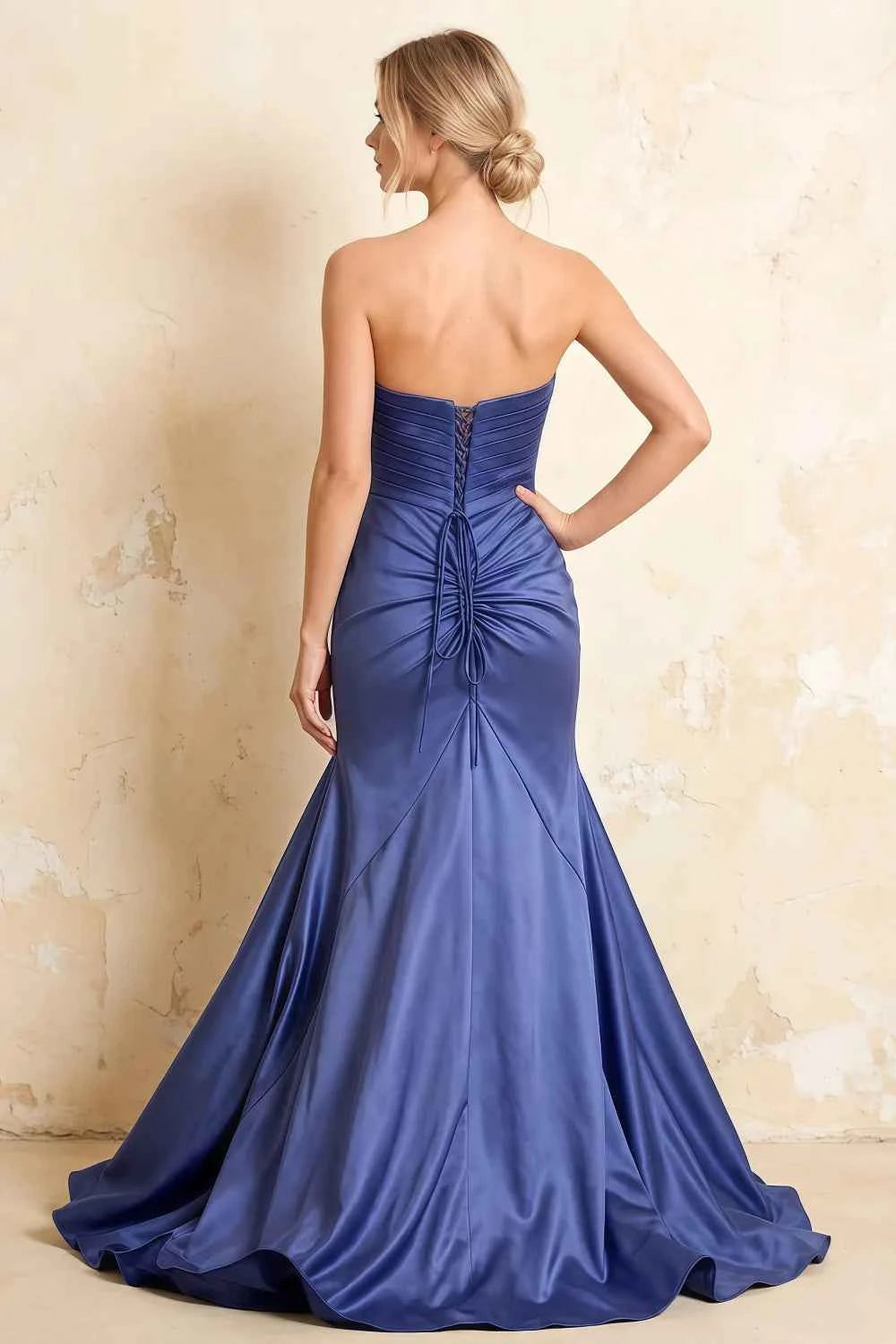 Jean Navy Blue Satin Twist Knot Mermaid Maxi Dress