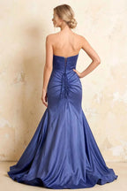 Jean Navy Blue Satin Twist Knot Mermaid Maxi Dress