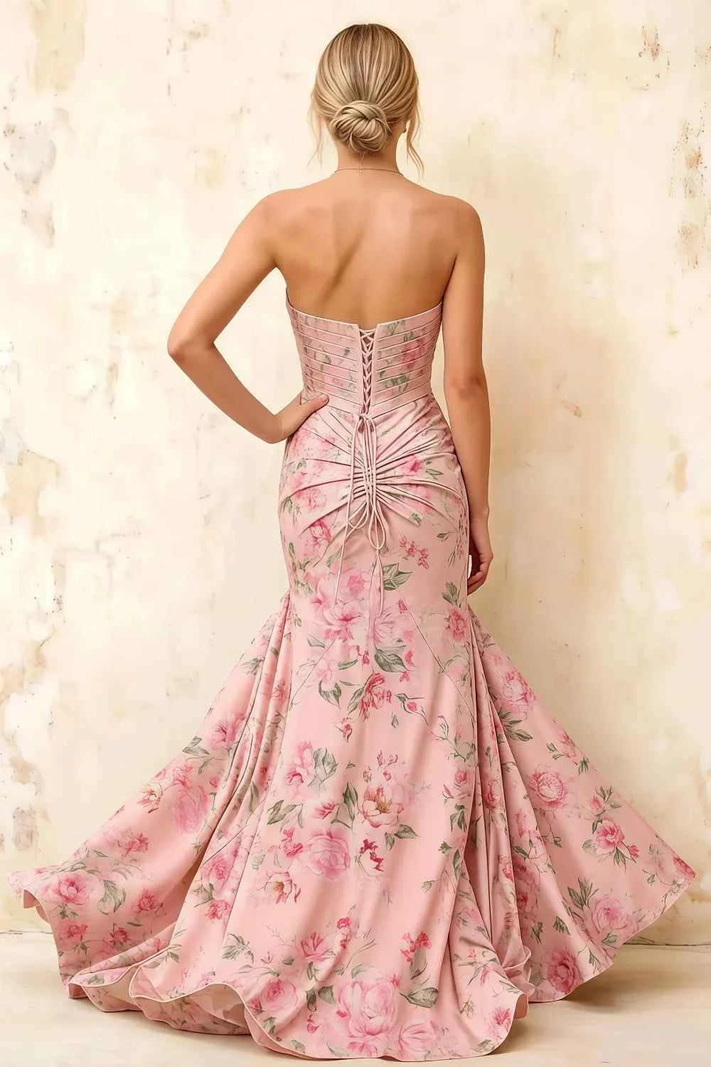 Jean Pink Floral Twist Knot Mermaid Maxi Dress