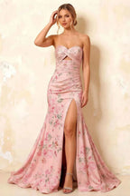Jean Pink Floral Twist Knot Mermaid Maxi Dress