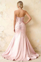 Jean Pink Satin Twist Knot Mermaid Maxi Dress