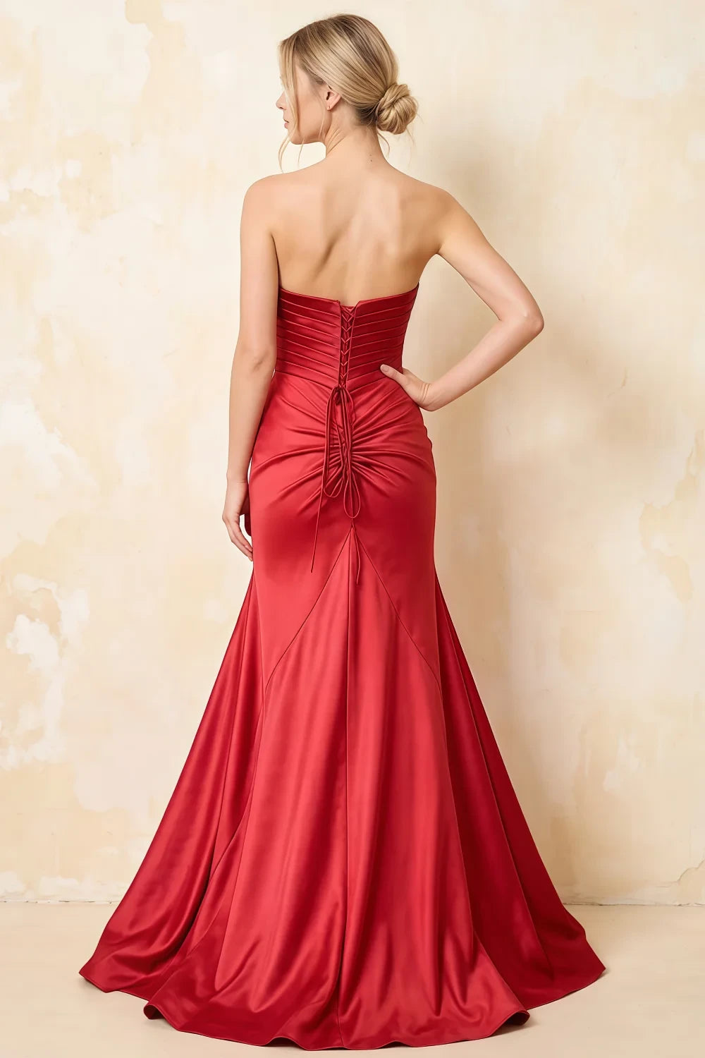Jean Red Satin Twist Knot Mermaid Maxi Dress