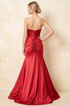 Jean Red Satin Twist Knot Mermaid Maxi Dress