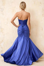 Jean Royal Blue Satin Twist Knot Mermaid Maxi Dress