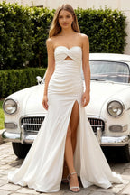 Jean White Satin Twist Knot Mermaid Maxi Dress