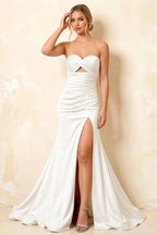 Jean White Satin Twist Knot Mermaid Maxi Dress