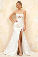Jean White Satin Twist Knot Mermaid Maxi Dress