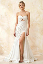 Jean White Satin Twist Knot Mermaid Maxi Dress