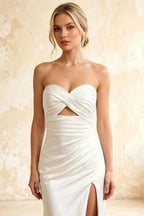 Jean White Satin Twist Knot Mermaid Maxi Dress