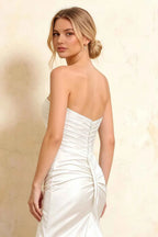 Jean White Satin Twist Knot Mermaid Maxi Dress