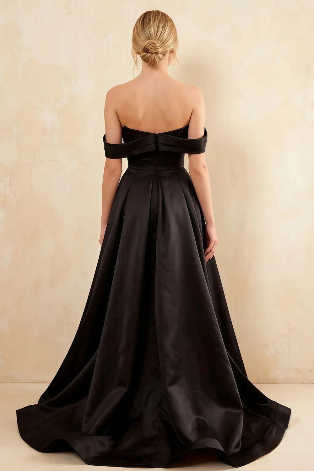 Jeanne Black Satin Off Shoulder Maxi Dress