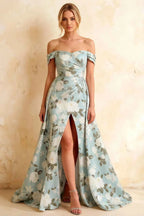 Jeanne Blue Floral Off Shoulder Maxi Dress