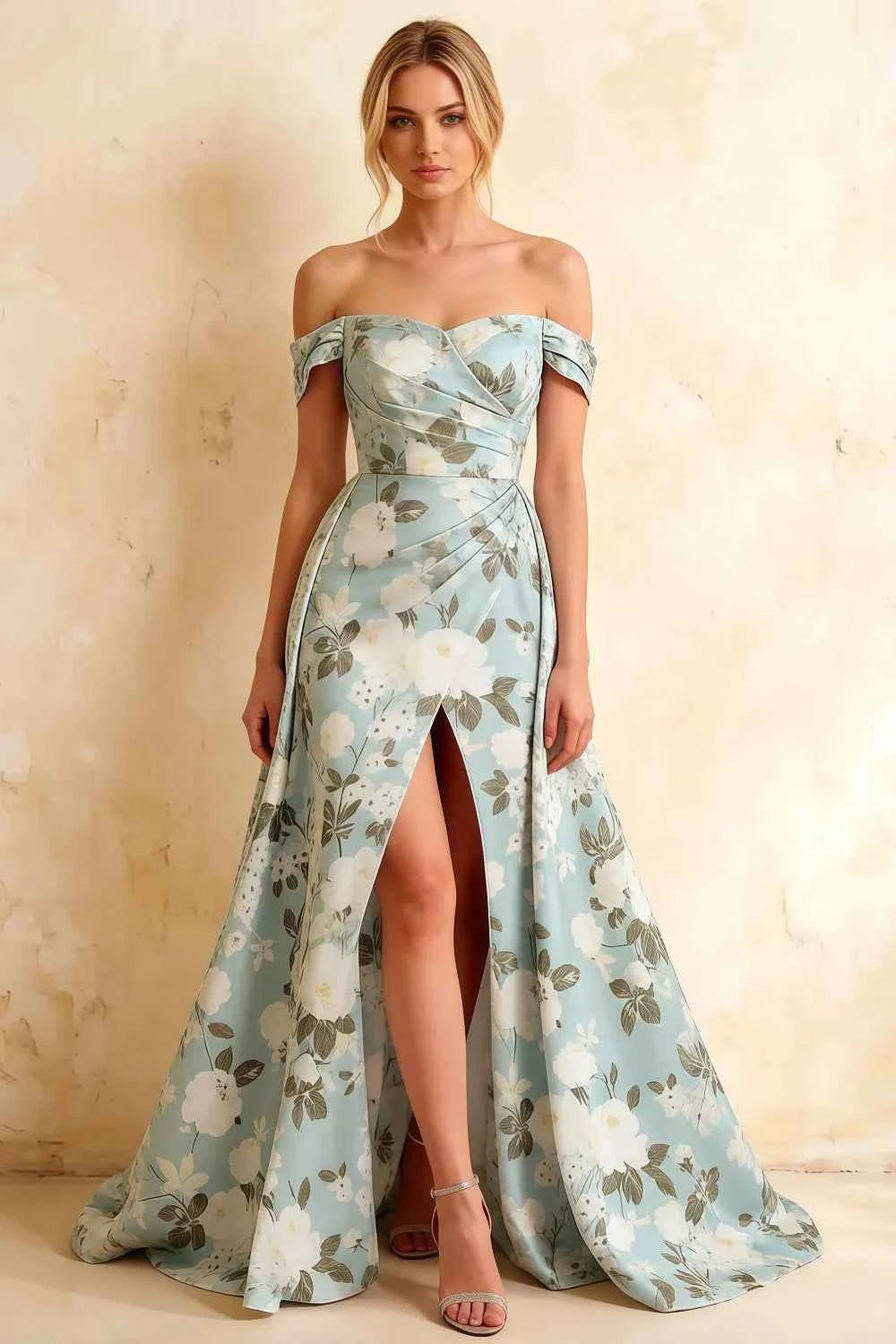 Jeanne Blue Floral Off Shoulder Maxi Dress