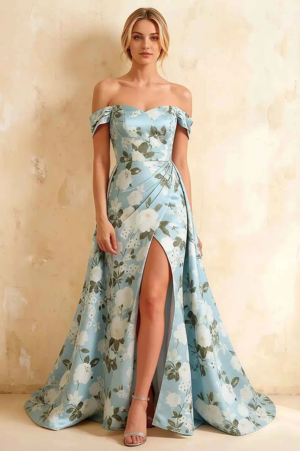 Jeanne Blue Floral Off Shoulder Maxi Dress