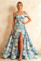 Jeanne Blue Floral Off Shoulder Maxi Dress