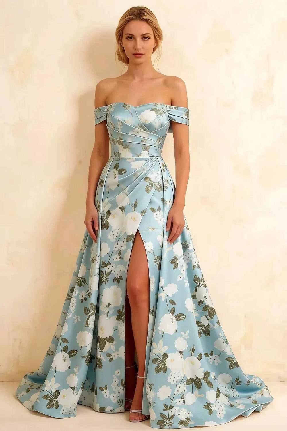 Jeanne Blue Floral Off Shoulder Maxi Dress
