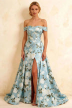 Jeanne Blue Floral Off Shoulder Maxi Dress