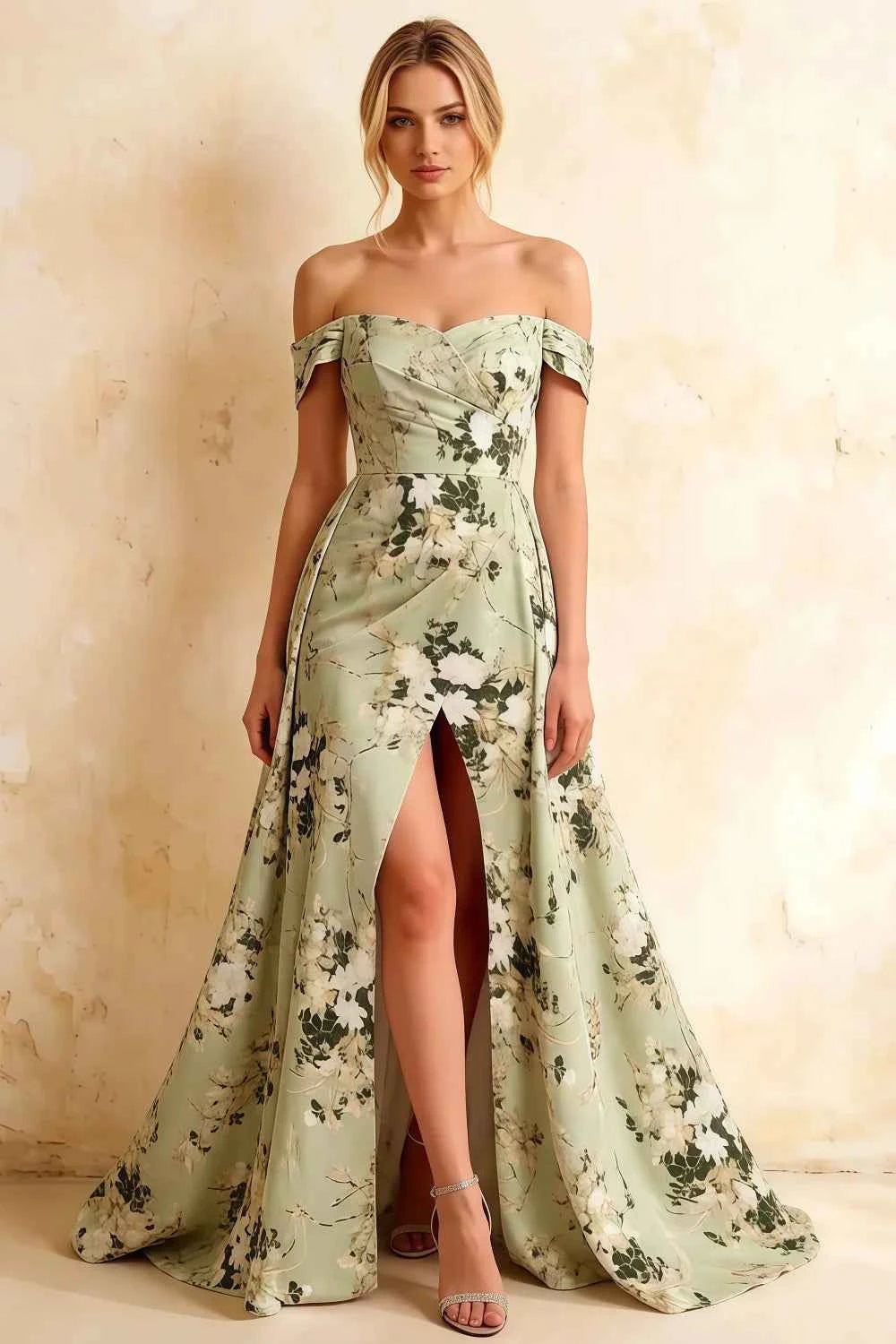Jeanne Green Floral Off Shoulder Maxi Dress