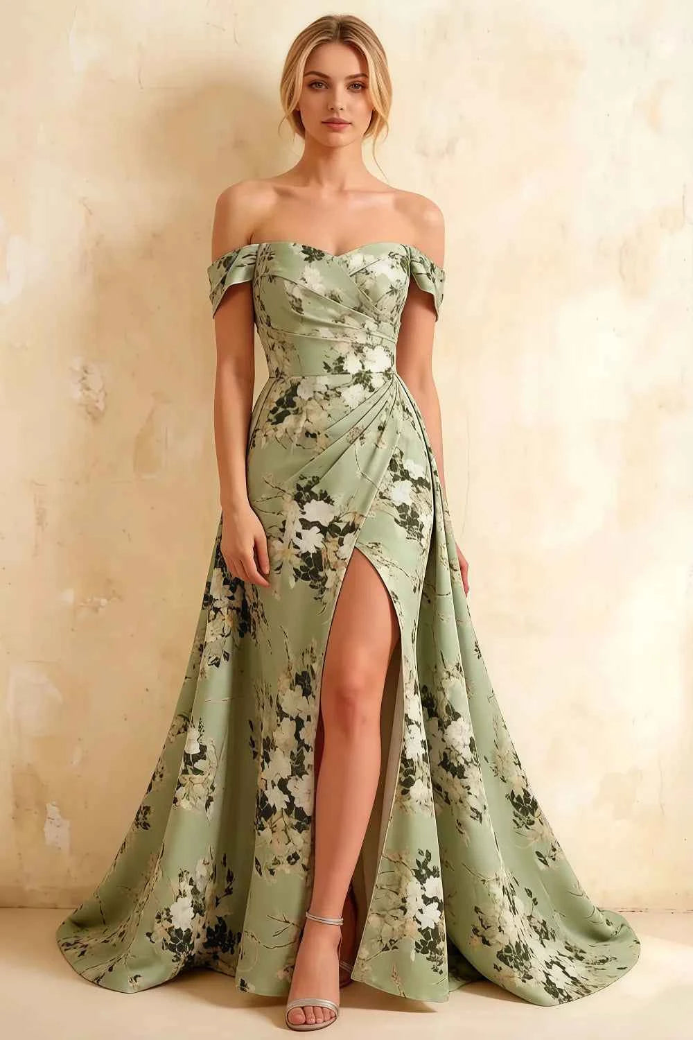 Jeanne Green Floral Off Shoulder Maxi Dress