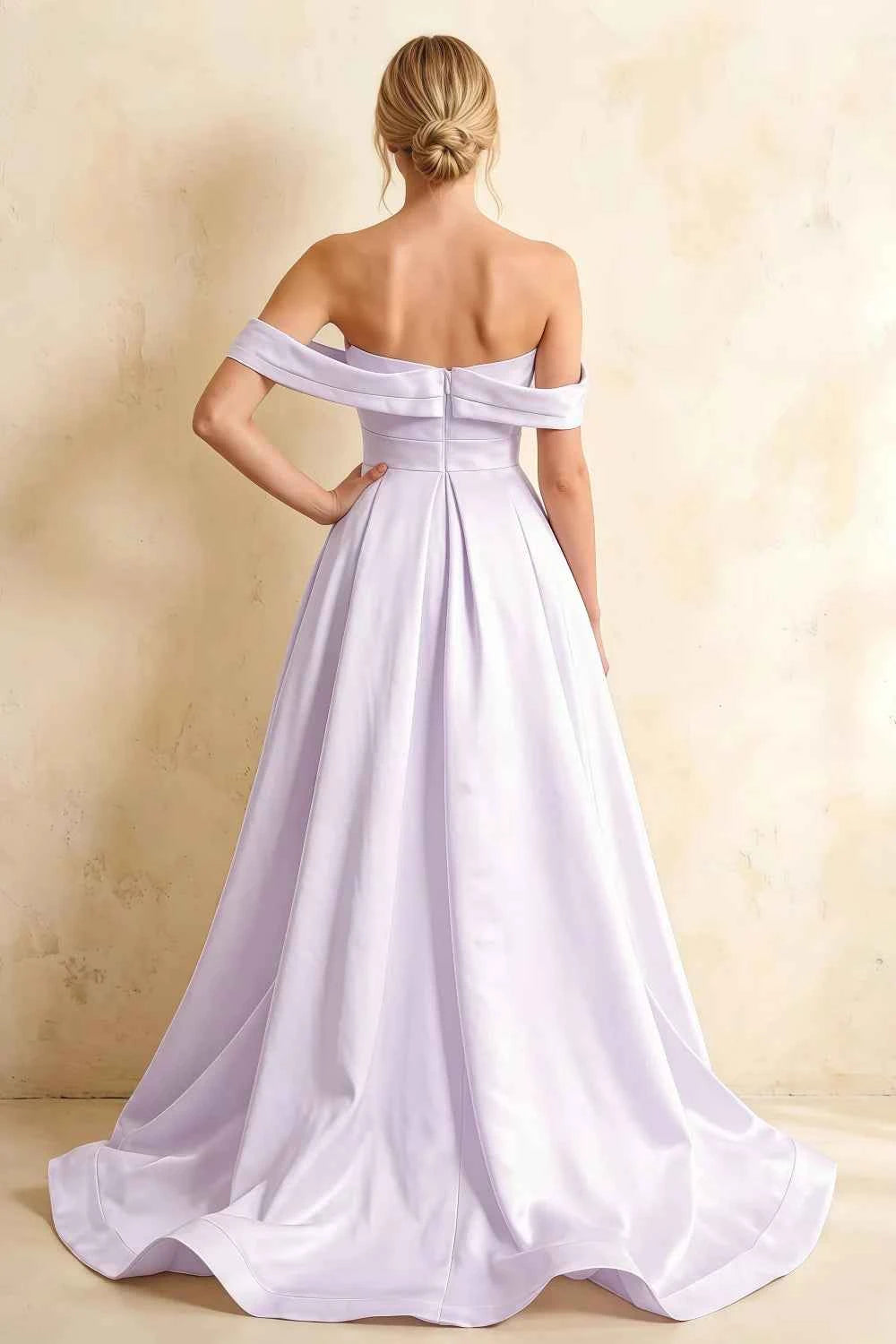 Jeanne Lavender Satin Off Shoulder Maxi Dress Main image