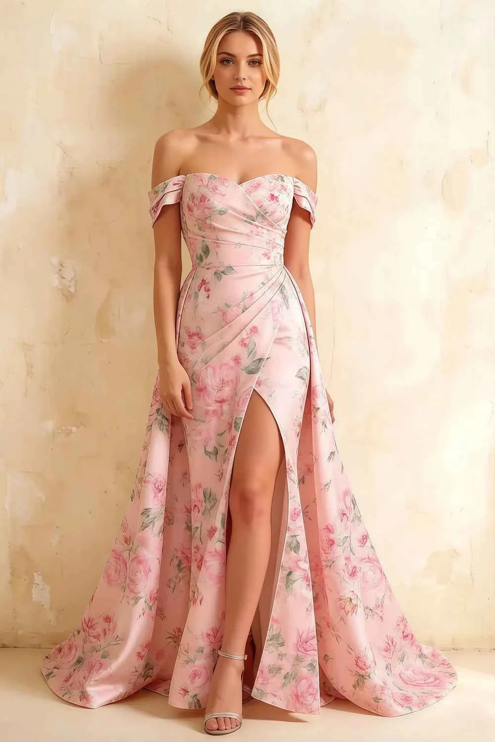 Jeanne Pink Floral Off Shoulder Maxi Dress