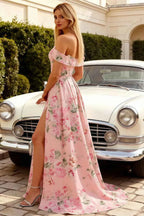 Jeanne Pink Floral Off Shoulder Maxi Dress