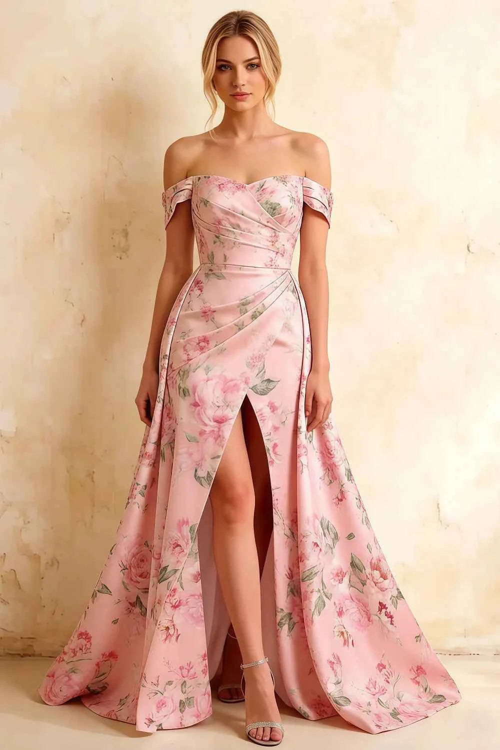 Jeanne Pink Floral Off Shoulder Maxi Dress