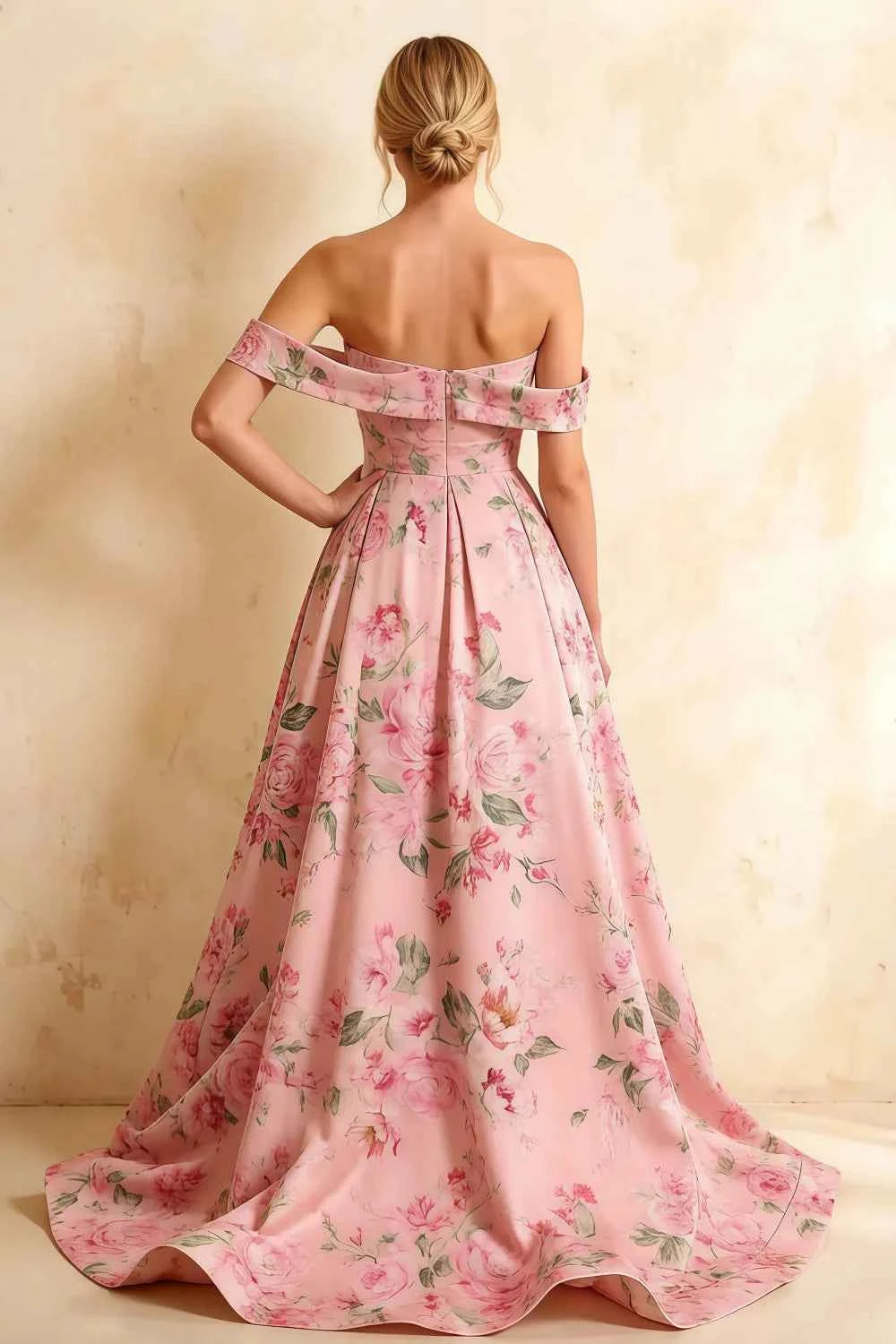 Jeanne Pink Floral Off Shoulder Maxi Dress