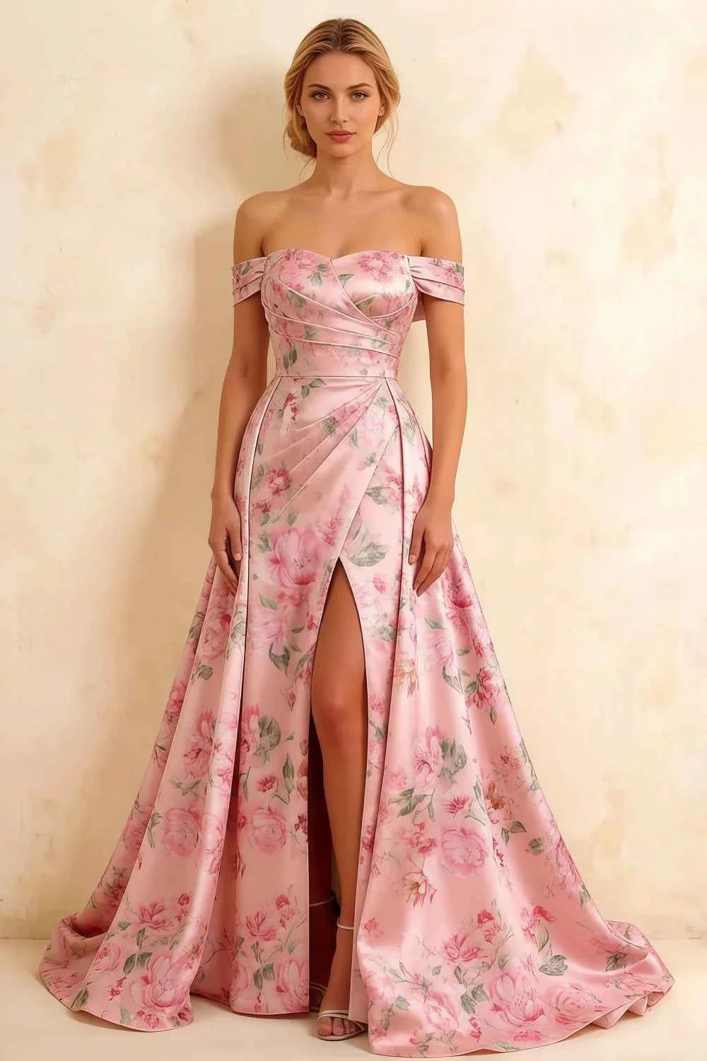 Jeanne Pink Floral Off Shoulder Maxi Dress