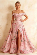 Jeanne Pink Floral Off Shoulder Maxi Dress