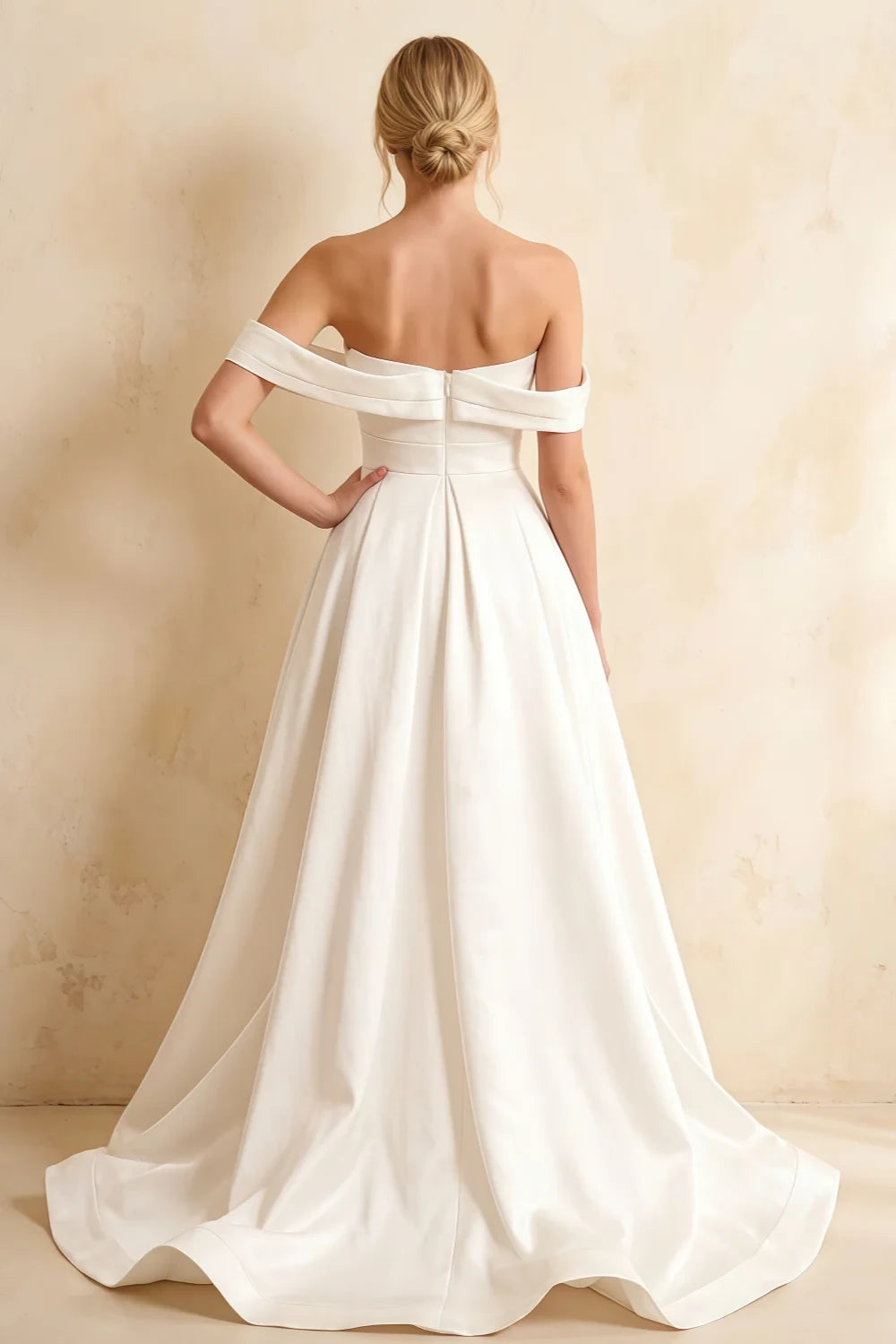 Jeanne White Satin Off Shoulder Maxi Dress